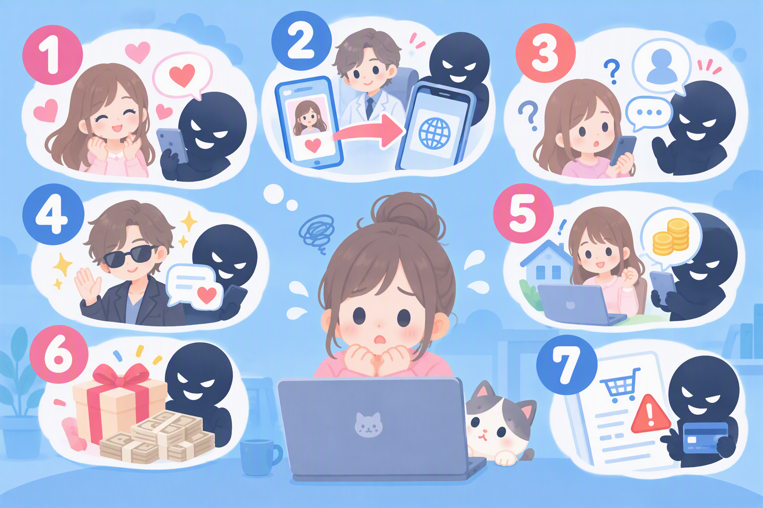サクラサイト詐欺の手口7つについて解説する見出しの画像